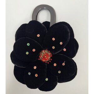 Shiraleah black velvet Beaded Flower Petal Evening Bag
